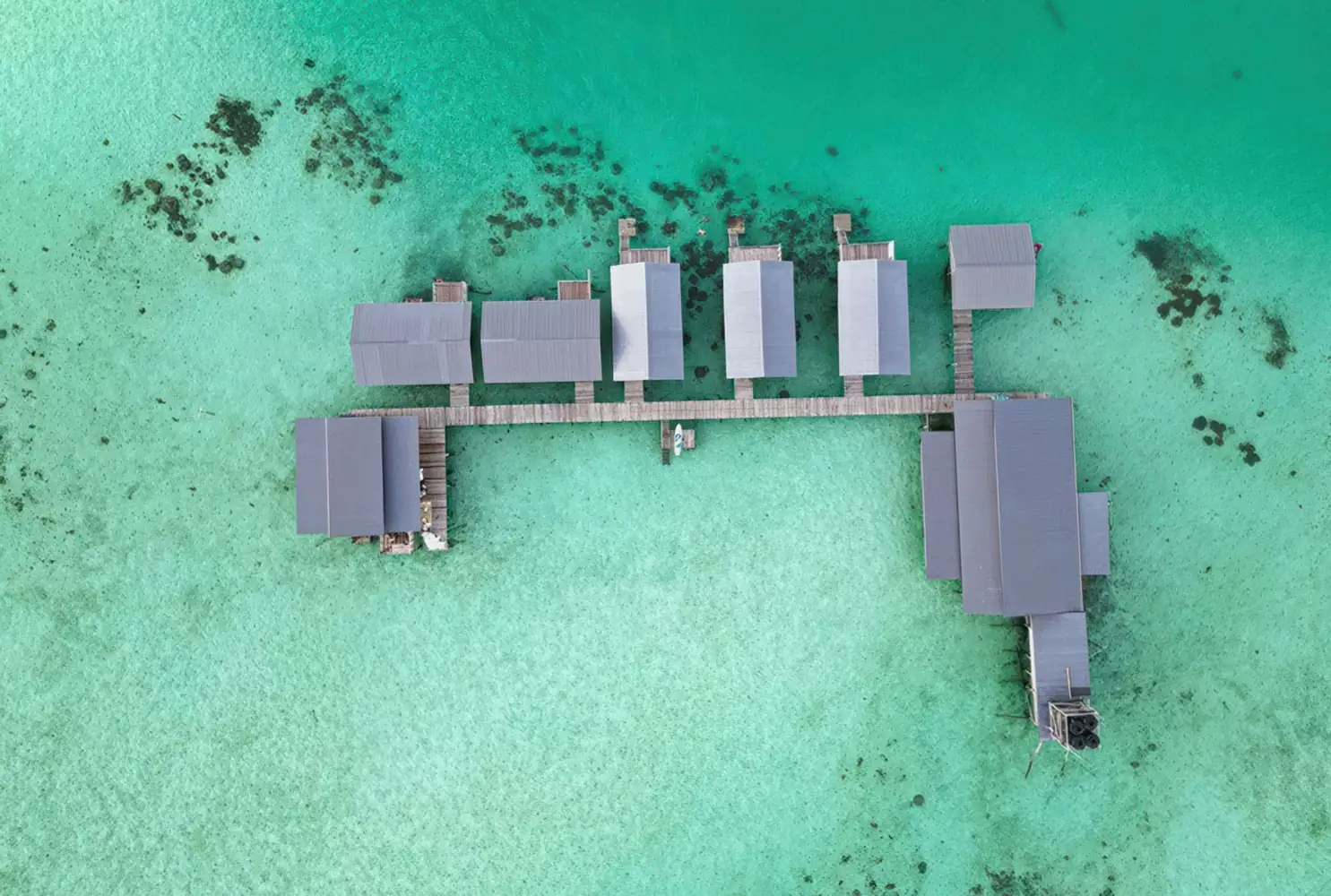 Aerial Drone View Sisipan Island Resort Aerial drone view of the overwater Sisipan Island Resort